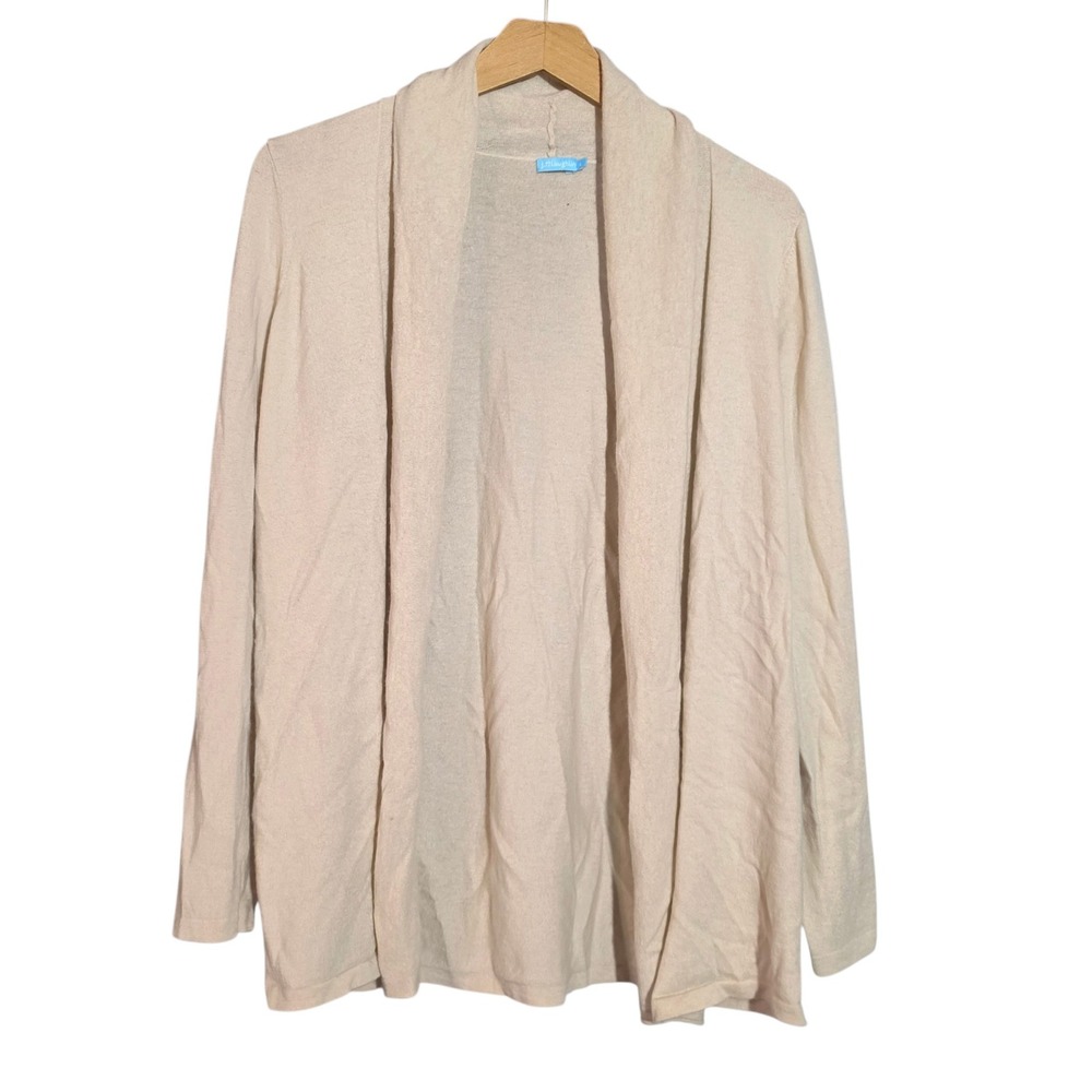 J.McLaughlin Women Large Cardigan Beige 100% Cashmere Open Front Shawl Collar